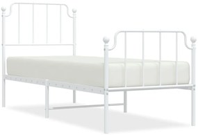 Cadru de pat metalic cu tablie de cap/picioare  alb, 75x190 cm