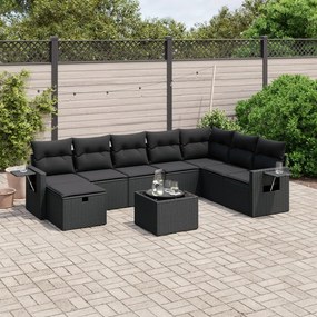 3263901 vidaXL Set mobilier de grădină cu perne, 9 piese, negru, poliratan