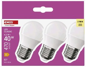 Becuri LED E27, 3 buc. cu lumină albă caldă 4 W – EMOS