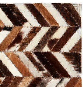 Covor piele naturala, petice, 120x170 cm, zigzag, maro alb maro si alb, 120 x 170 cm