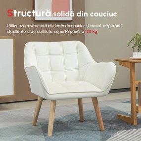 Fotoliu de design scandinav HOMCOM din lemn si catifea crem, pentru sufragerie/birou, 68,5x61x72,5cm | Aosom Romania