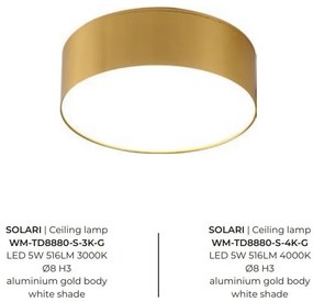 Spot aplicat, Plafoniera LED 3000K SOLARI auriu, 8cm