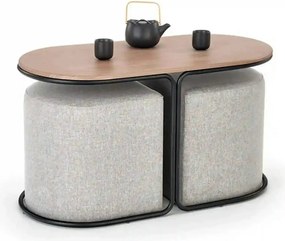Masuta cafea cu tabureti PAMPA, nuc/gri, 88x43x49 cm