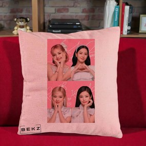 Perna Personalizata K-pop BLACKPINK Colaj Roz, 40x40 cm, Roz, Husa Detasabila, Perna Inclusa, BEKZ®