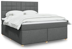 vidaXL Pat box spring cu saltea, gri închis, 180x200 cm, textil