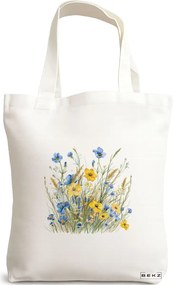 Sacosa de Panza pentru Cumparaturi, Geanta Tote, model Flowers 9 38 x 34.5 cm, Alba, BEKZ®