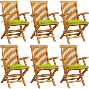 vidaXL Scaune de grădină cu perne verde aprins, 6 buc., lemn masiv tec