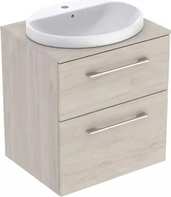 Set dulap baza suspendat Geberit Selnova Square finisaj nuc american Hickory deschis 2 sertare si lavoar 60 cm