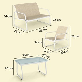 Outsunny Set Mobilier Grădină 4 Piese cu Canapea, Fotolii, Măsuță, Bej și Alb | Aosom Romania