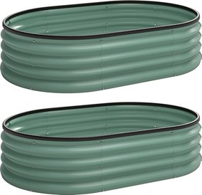 Outsunny Set de 2 Jardiniere Înălțate Modulare, Ghivece de Grădină cu Margine din Cauciuc, Fund Deschis, Jardiniere Înălțate din Oțel Galvanizat pentru Plante Aromatice, Fructe, Legume și Flori, 135x90x30 cm, Verde | Aosom Romania
