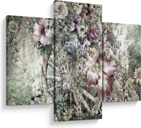 Tablou - Flori pe roata de lemn (90x60 cm)