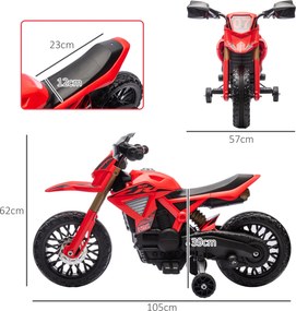 AIYAPLAY Motocicletă Electrică pentru Copii 3-8 Ani, 2 Motoare 12V, Roți Ajutătoare și Claxon, 3 Km/h, 30 Kg, Roșu | Aosom Romania