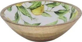 Bol decorativ pentru servire, stil mediteranean, decor lămâi, din lemn de mango, „Tours”