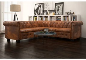 243615 vidaXL Canapea colțar Chesterfield, 5 locuri, maro, piele ecologică