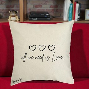 Perna Decorativa All We Need Is Love, 40x40 cm, Ecru, Husa Detasabila, Perna Inclusa, BEKZ®