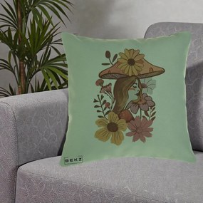 Perna Decorativa Fata Ciuperca Florala Boho, 40x40 cm, Verde, Husa Detasabila, Perna Inclusa, BEKZ®