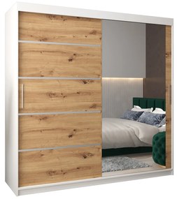 Dulap de haine 200 cm cu oglindă Verika 2 200 (alb + stejar artisan). 1064224
