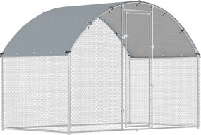 PawHut Țarc pentru Găini din Metal, Mare, cu Acoperire Impermeabilă și Anti-UV, Țarc Exterior cu Ușă Blocabilă, pentru 5-8 Găini, Argintiu | Aosom Romania