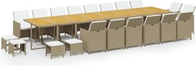 vidaXL Set mobilier de grădină cu perne, 21 piese, bej, poliratan