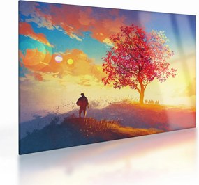 Tablou pe sticlă - casa în deal (70x50 cm)