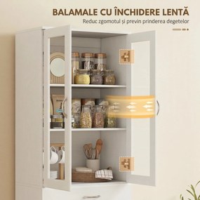 HOMCOM Dulap de Bucătărie Înalt 180 cm cu Uși din Sticlă Soft-Close, Sertar și 2 Dulapuri, Polițe Reglabile, Alb | Aosom Romania