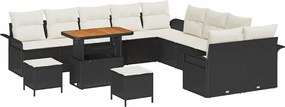 vidaXL Set de canapele pentru grădină cu pernă 13 pcs Negru poliratan