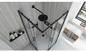 Cabina de dus patrata cu usi glisante negru Rea City 80x80 cm si cadita neagra