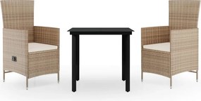 vidaXL Set mobilier de grădină, cu perne, 3 piese, bej