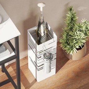 HOMCOM Suport pentru umbrele metalic cu 4 cârlige și tavă colectoare detașabilă pentru hol, birou 15,5x15,5x49 cm Alb | Aosom Romania