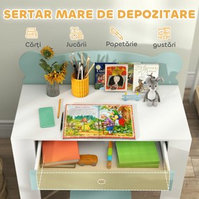 AIYAPLAY Set Birou cu Sertar și Scaun Ursuleț pentru Copii 3-8 Ani Verde | Aosom Romania