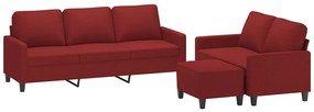 Set canapea cu perne, 3 piese, rosu vin, material textil
