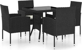 vidaXL Set mobilier de grădină, 5 piese, negru, poliratan