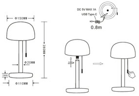 Lampă LED de masă Globo 21016S NORMAN LED/1,5W/3,7V 3000/4200/6000K negru