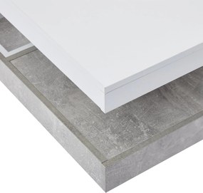 Măsuță de cafea lucioasă, rotativă la 360°, cu blat pe 2 niveluri și compartiment de depozitare, 70x70x36 cm, Alb