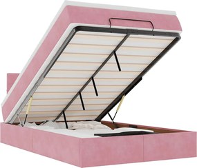 vidaXL Pat otoman cu saltea și LED-uri, roz, 120x190cm, catifea