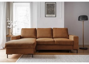 Colțar portocaliu/maro extensibil cu tapițerie din catifea reiată (cu colț pe partea stângă ) Lofty Lilly – Miuform