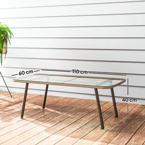 Outsunny Măsuță de Grădină din Ratan PE și Sticlă 110x60x40 cm Lemn Natural | Aosom Romania