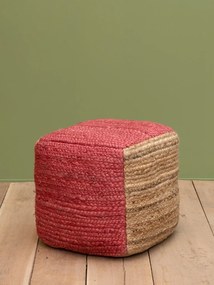 Puf împletit cubic din iută, roz, cu laturi natur, 40 x 40 x 40 cm, „Pouf”