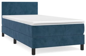 3141165 vidaXL Pat box spring cu saltea, albastru închis, 90x200 cm, catifea