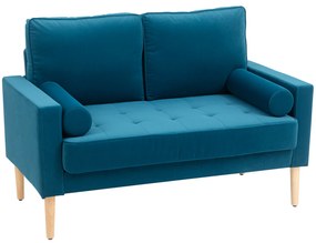 HOMCOM Canapea 2 locuri modernă din catifea de 127 cm cu perne groase, 2 perne și șezut capitonat, albastru | Aosom Romania