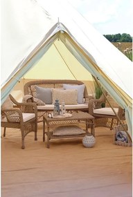 Set lounge exterior boho chic din rattan sintetic cu canapea, 2 fotolii și măsuță, perne incluse, "Riviera"