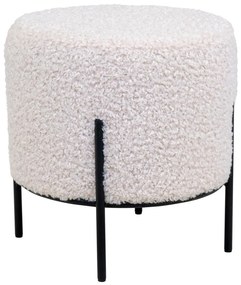 Pouf Alford Piele artificială de miel, alb cu picioare negre, 35,5x37 cm