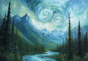 Fototapet - Peisaj cu o adiere din Van Gogh (147x102 cm)