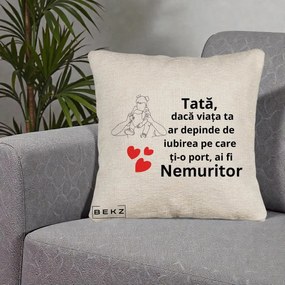 Cadou pentru Tata - Perna Personalizata Tata Nemuritor Mesaj, 40x40 cm, Bej Canapea, Husa Detasabila, Perna Inclusa, BEKZ®