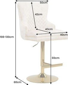 Set de 2 scaune de Bar Stil Baroc, Catifea, Bej, Metal, Auriu, Castle