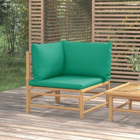 Canapea de colt pentru gradina, perne verzi, bambus