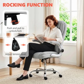 Scaun Ergonomic HOMCOM, Spătar Înalt, Tapițat în Catifea Imprimată, Cotiere Rabatabile, Alb Crem | Aosom Romania