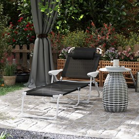 Outsunny Șezlong pliabil pentru grădină cu pernă, scaun cu spătar reglabil în 4 poziții până la 120 kg Negru | Aosom Romania