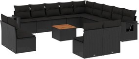 vidaXL Set mobilier de grădină cu perne, 14 piese, negru, poliratan