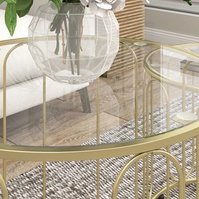HOMCOM Set de 2 mese de cafea gigogne rotunde moderne cu cadru din metal și blat din sticlă securizată, ton auriu | Aosom Romania